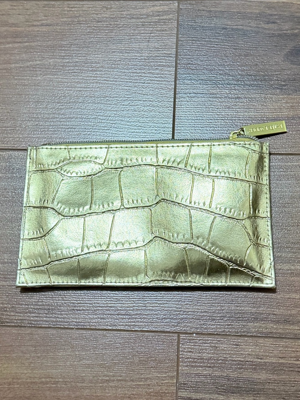Estee Lauder Metallic Gold Croc-Embossed Zip coin purse